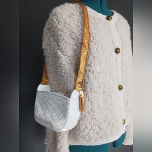 Vintage ROSENFELD Elegant White and Gold  Evening Bag with coin purse and mirror